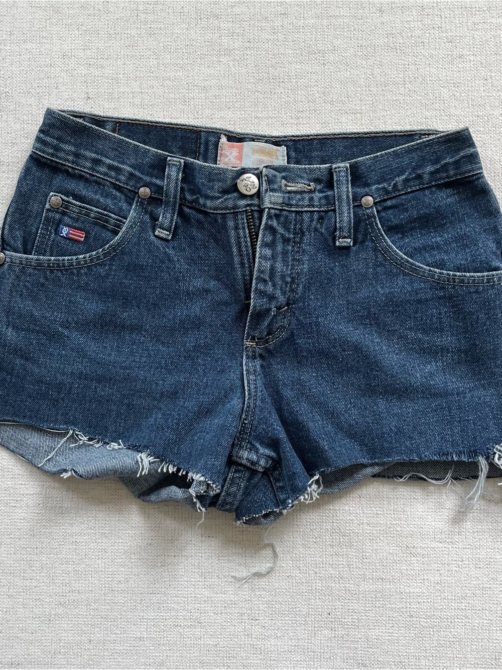 Wrangler Dark Blue Frayed Hem Denim Shorts